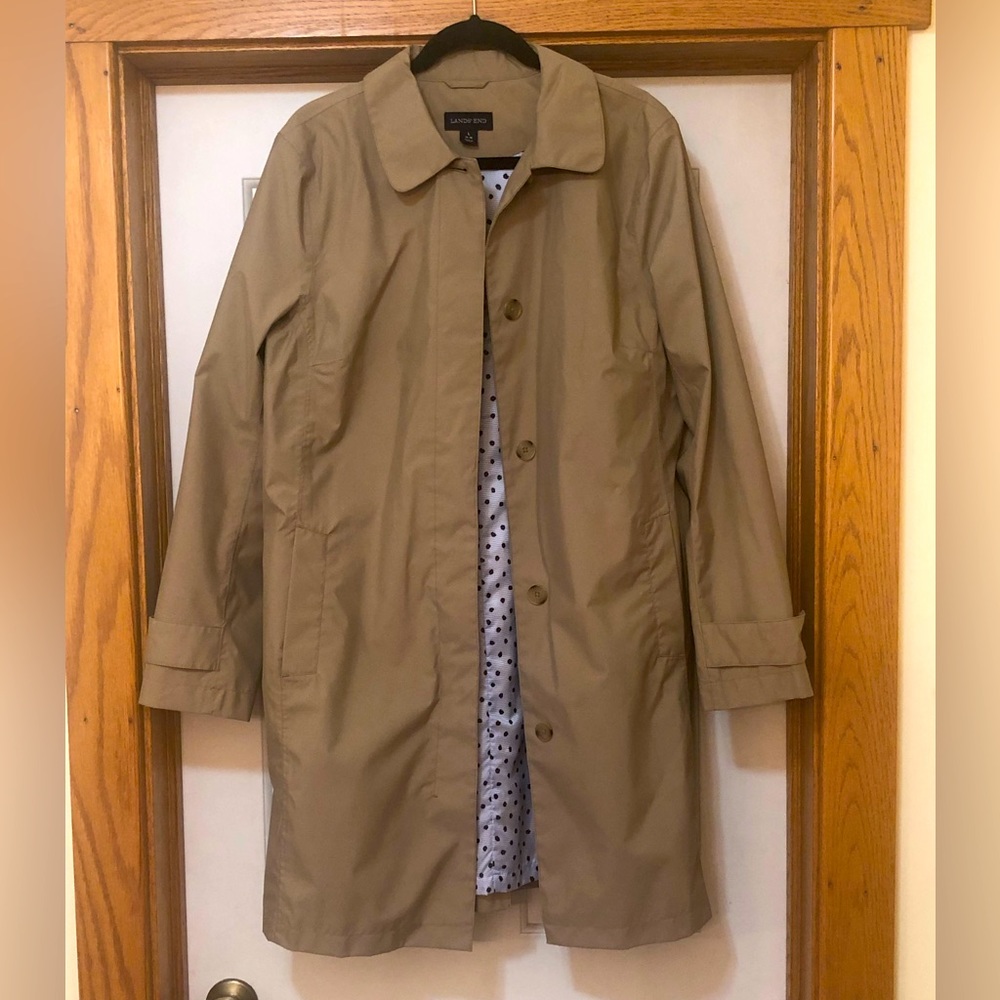 Lands End lined trench coat, tan, Large (14/16)